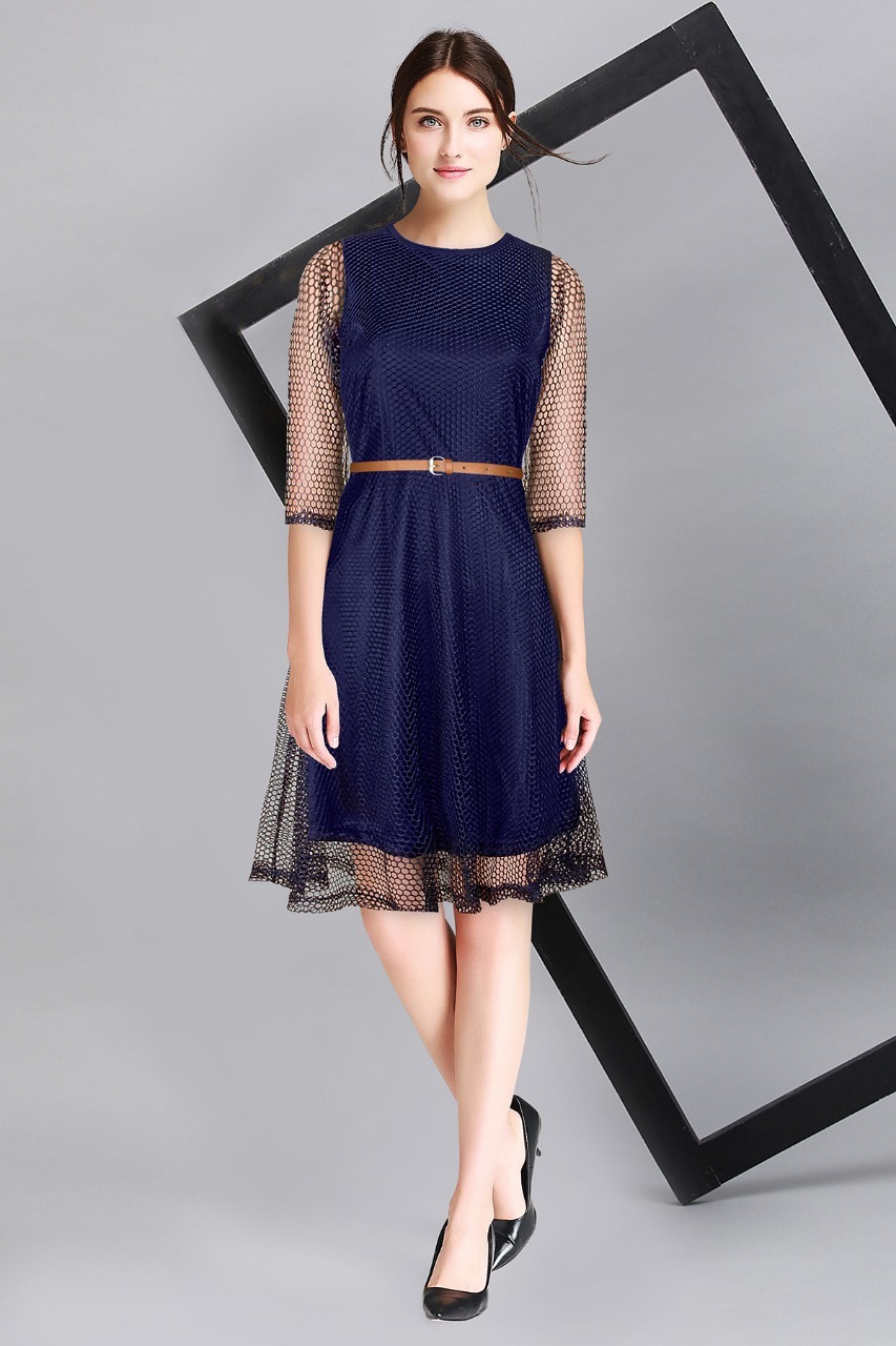 Ladies Western Dress - Lace Fabric with American Crepe, Available Sizes  S-XXL, Short Long Sleeve, Printed Pattern, Washable, Length: 34 Inches -  Lace Fabric With American Crepe, Available Sizes S-xxl, Short Long