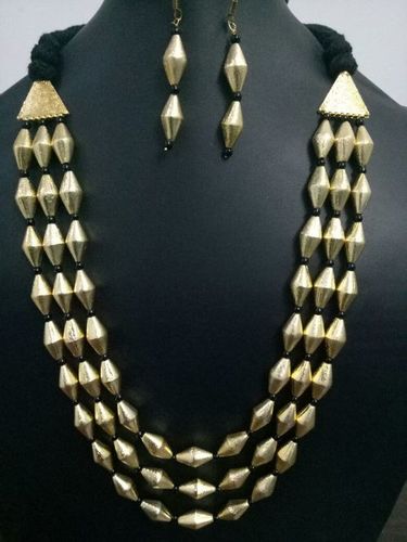 एक्सक्लूसिव गोल्डन ट्रिपल लेयर ढोलकी माला सेट