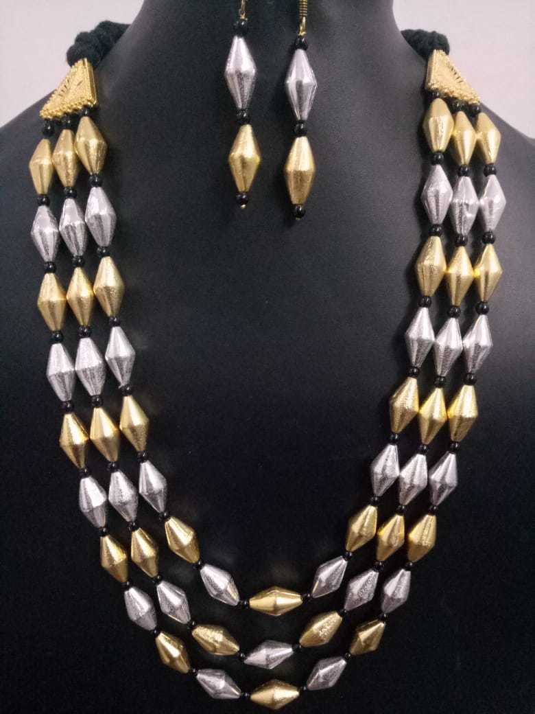 Necklace Beautiful Triple Layer Dual Tone Dholki Mala Set