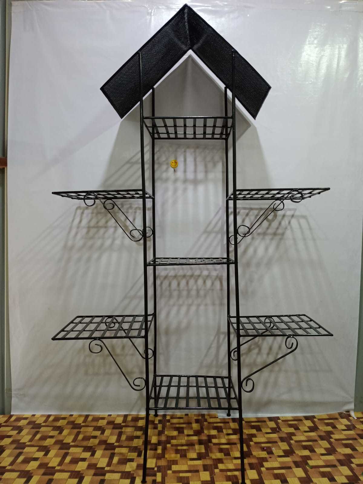 Flower Pot Stand - 6.5x3.5x1.2 Ft | Powder Coated Black Iron Metal Design For Home And Office Use