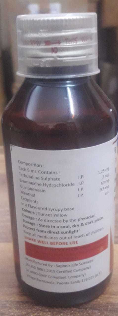 Terbutaline Sulphate Bromhexine Hydrochliride Guaiphenesin & Mesnthol Syrup. Drug Solutions