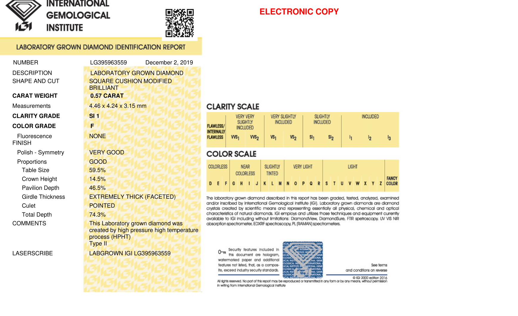 Cushion Modified Brilliant Cut 0.69ct E Vs1 Igi Certified Cvd Type2a Very Good