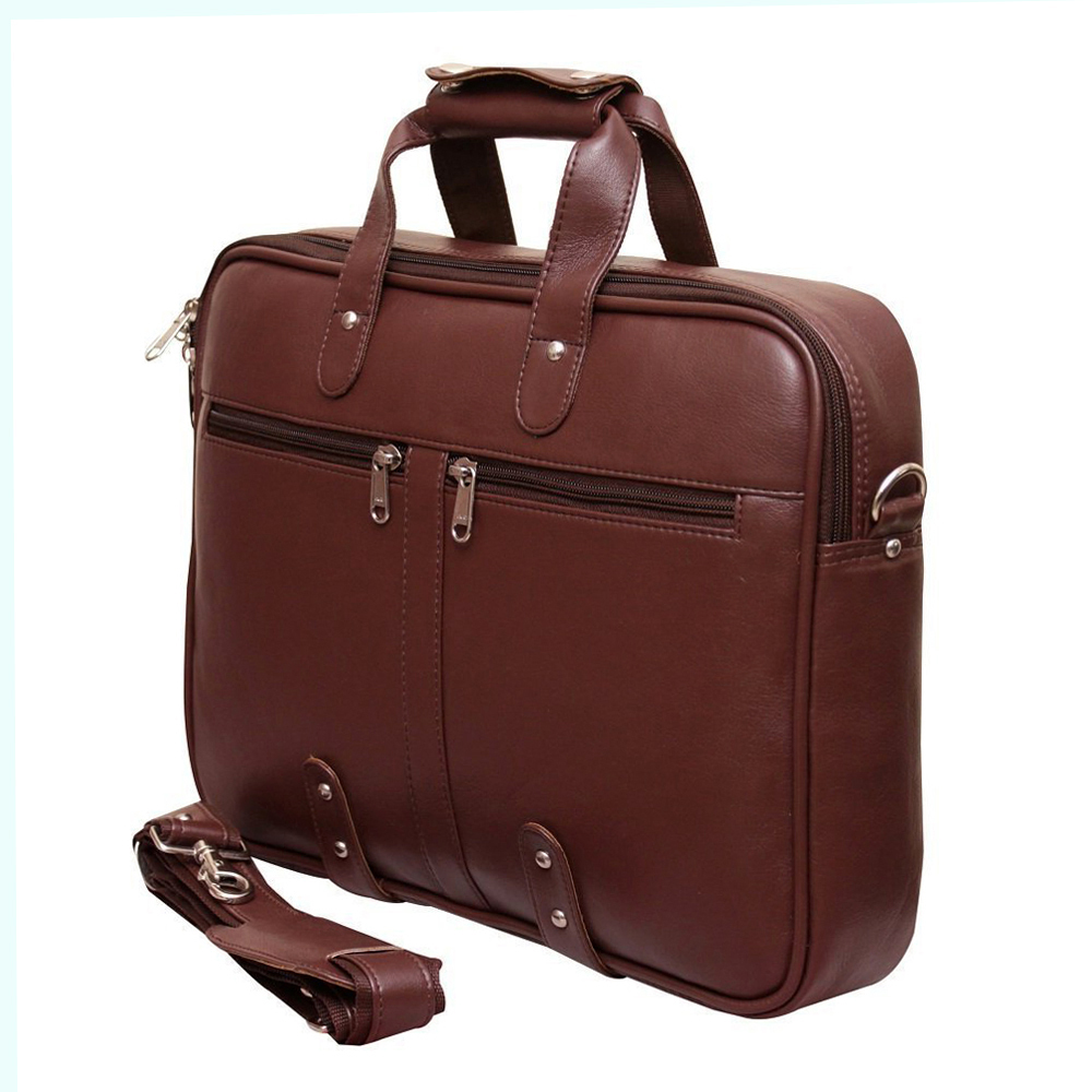Premium Leatherette Executive Laptop Briefcase Bag 15.6" - Leatherette Material, 15.6" Size, Brown Color, 360-degree Shockproof Padding, 7 Compartments, Adjustable Strap