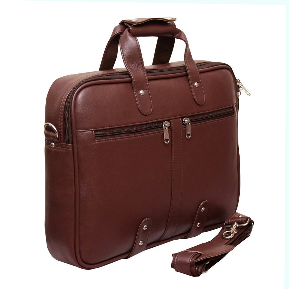 Premium Leatherette Executive Laptop Briefcase Bag 15.6" - Leatherette Material, 15.6" Size, Brown Color, 360-degree Shockproof Padding, 7 Compartments, Adjustable Strap
