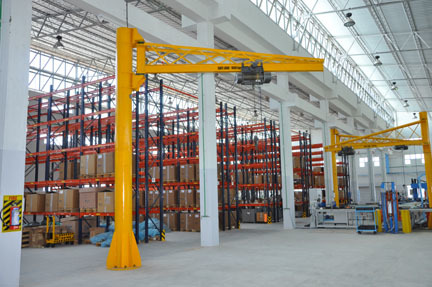 Pillar Mounted Jib Crane - 18 Feet Span, 5 Tonne Max Load, Yellow | Manual & Electrical Control, 3 M/m Travel Speed, 6 M Lifting Height, 1-year Warranty