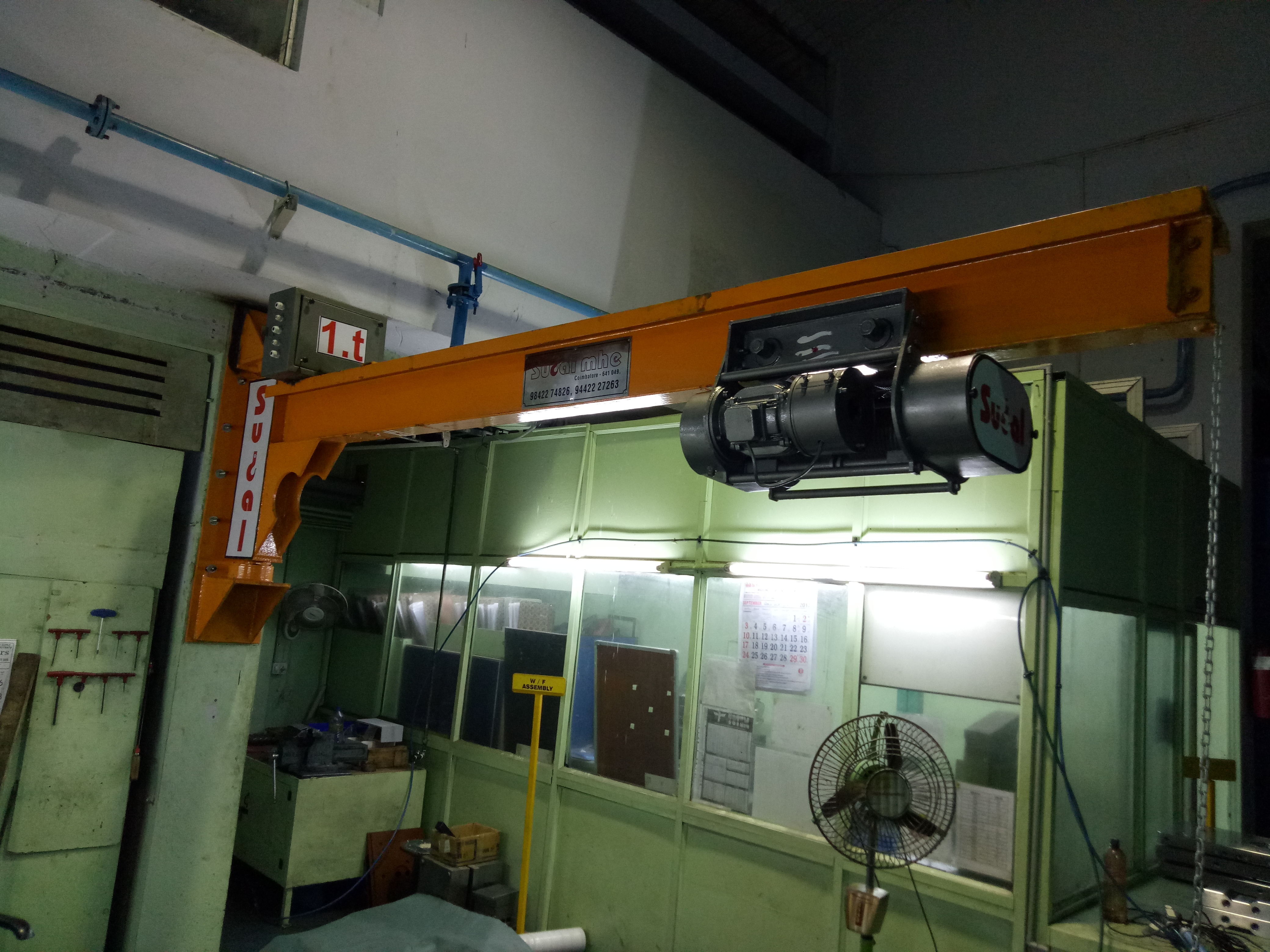 Pillar Mounted Jib Crane - 18 Feet Span, 5 Tonne Max Load, Yellow | Manual & Electrical Control, 3 M/m Travel Speed, 6 M Lifting Height, 1-year Warranty