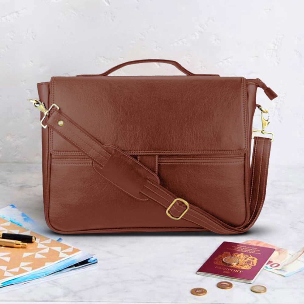 Stylish Leatherette Laptop Bag - 15.6 Inches, 5 Compartments, Adjustable Shoulder Strap - Elegant Design With Shockproof Padding For Ultimate Protection