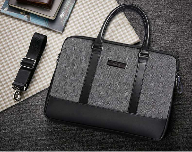 Black London Briefcase 15.6" Laptop Messenger Bag With Leather Finish