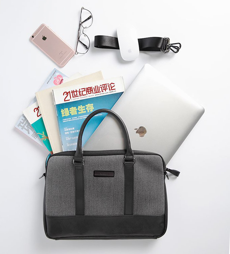 Black London Briefcase 15.6" Laptop Messenger Bag With Leather Finish