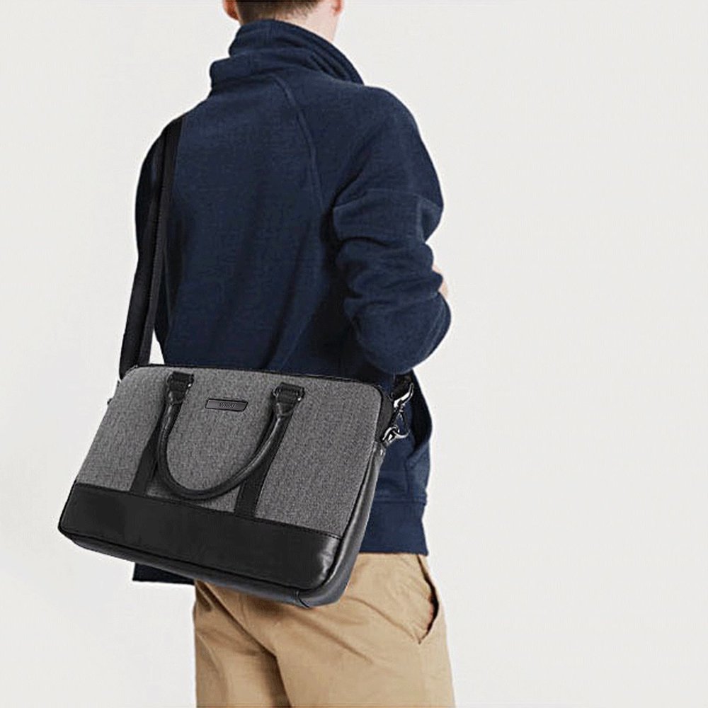 Black London Briefcase 15.6" Laptop Messenger Bag With Leather Finish