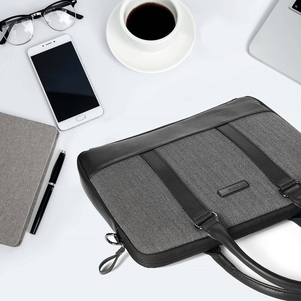 Black London Briefcase 15.6" Laptop Messenger Bag With Leather Finish