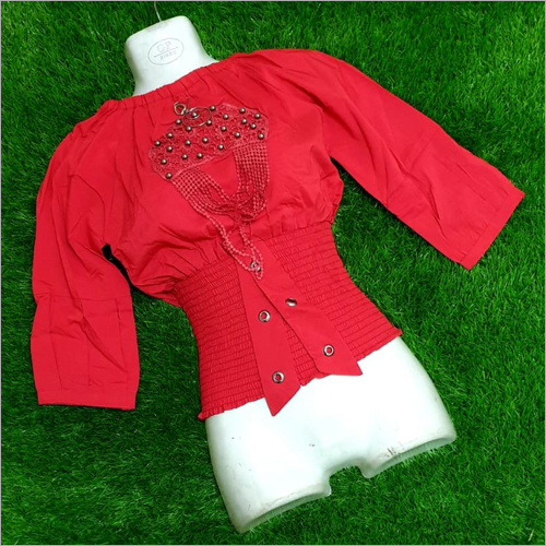 Ladies Fancy Top - Breathable Cotton Blend, Sizes S To Xl | Elastic Waist, Stylish 3/4 Sleeve, Perfect For Rainy And Summer Seasons
