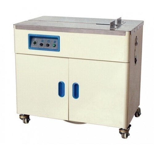 Box Strapping Machine - Stainless Steel, 895mm X 730mm X 565mm , Sky Blue, Semi-automatic, 2.0sec/strap, Highly Efficient, Less Power Consumable