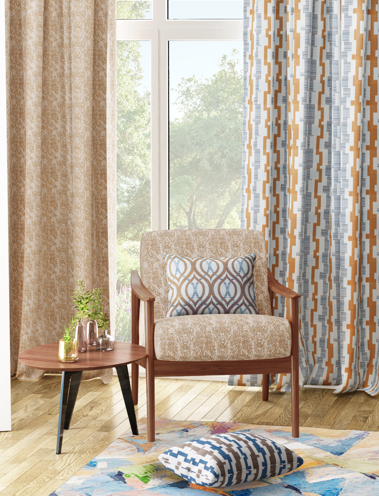 Curtain Fabric - Blend Fabric 48" Width Multi Color | Woven Jacquard Texture Ideal For Houses Offices Restaurants Bars Cafes And Hotels