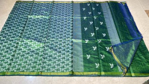 प्योर डुपियन रॉ सिल्क हैंडलूम हाफ बॉडी फुल जाला, हाफ बॉडी बूटी जाला साड़ी।