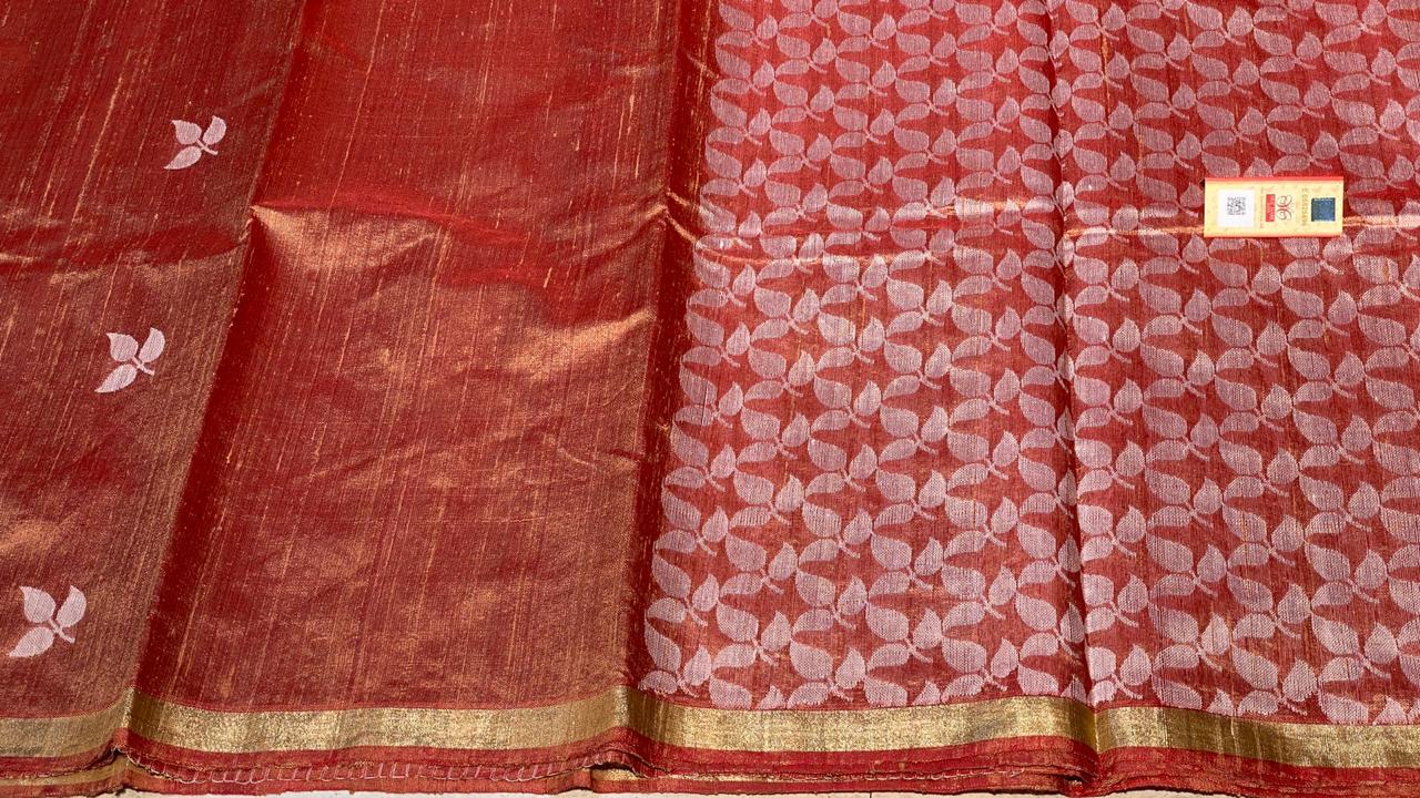 Pure Dupion Raw Silk Handloom Half Body Full Jala Half Body Booti Jala Saree.
