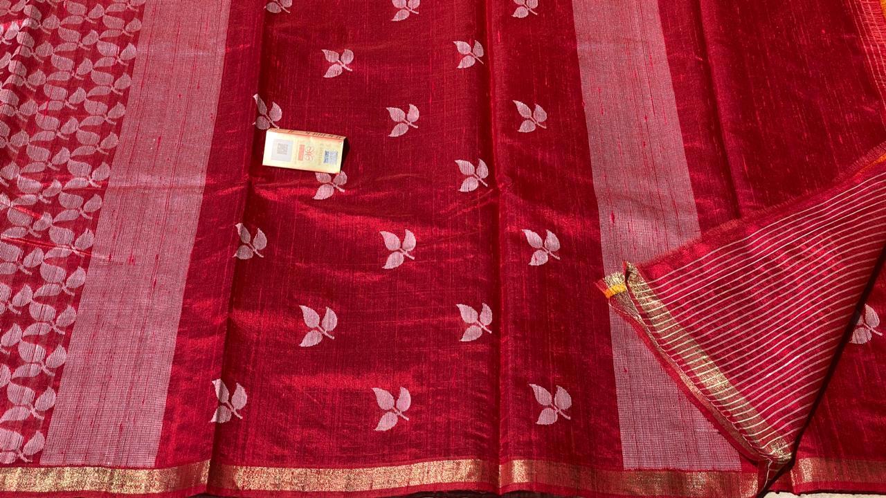 Pure Dupion Raw Silk Handloom Half Body Full Jala Half Body Booti Jala Saree.