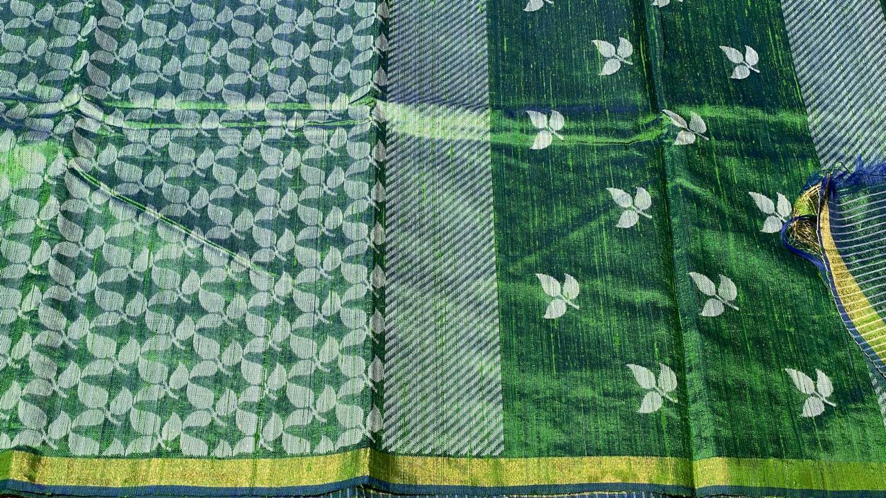 Pure Dupion Raw Silk Handloom Half Body Full Jala Half Body Booti Jala Saree.