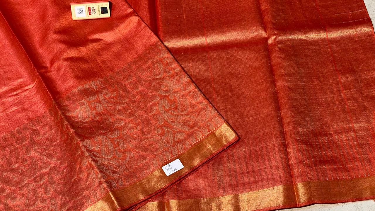 Woven Pure Tussar (Kosa) Silk Handloom Hand Border Saree, Running Blouse