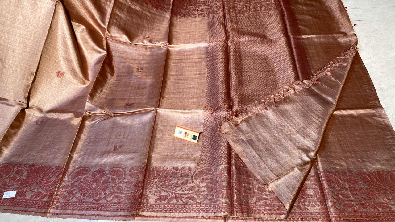 Woven Pure Tussar (Kosa) Silk Handloom Hand Border Saree, Running Blouse