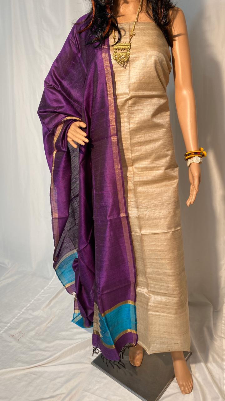 Pure Desi Tussar Silk Plain Top 2.5 Mtrs ,Pure Dupion Raw Silk Handloom Long 2.5 Mtrs Dupatta Texture: Woven