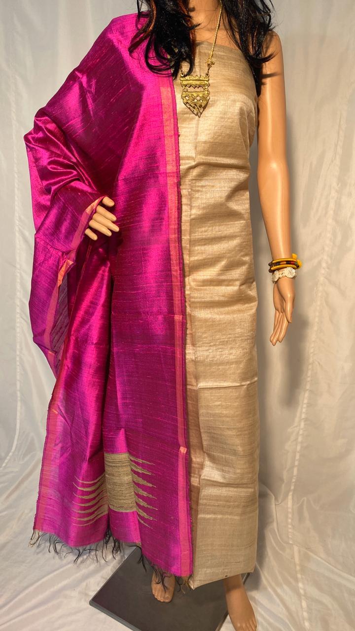 Pure Desi Tussar Silk Plain Top 2.5 Mtrs ,Pure Dupion Raw Silk Handloom Long 2.5 Mtrs Dupatta Texture: Woven