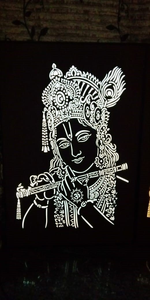 Krishna Wooden Backlit Laser Cut Wall Hanging