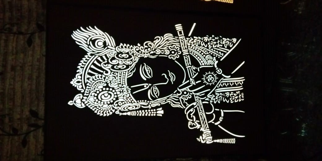 Krishna Wooden Backlit Laser Cut Wall Hanging