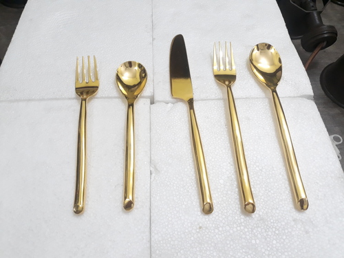 Brass and Steel Standard Size Spoons - 5 Piece Set | Gold Finish, Durable Cutlery