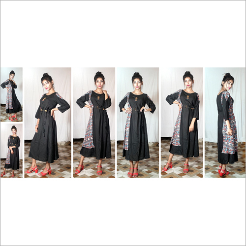 Ladies Rayon Printed Kurti - Rayon, Size M (38), Black With Elegant Prints | 3/4th Sleeve, Quick Dry, Washable, All Season Wear
