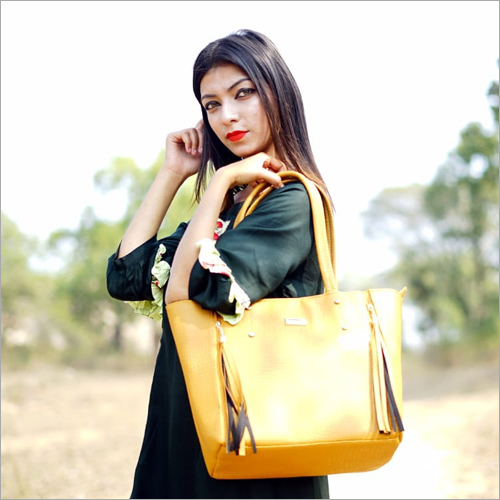 Ladies Designer Shoulder Bag - Durable Material, Lightweight Design, Yellow Color | Zipper Closure, Multiple Compartments, Functional & Stylish for Women
