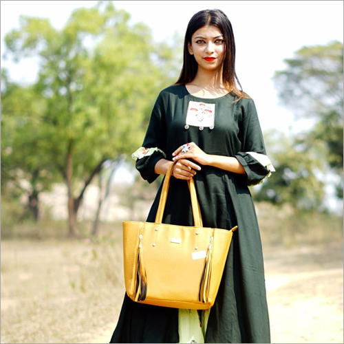 Ladies Designer Shoulder Bag - Durable Material, Lightweight Design, Yellow Color | Zipper Closure, Multiple Compartments, Functional & Stylish For Women