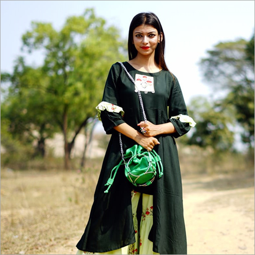 Ladies Potli Bag - Elegant Hand Bag, Green With Zipper Closure | Versatile Design For Ethnic & Western Wear, Exquisite Embellishments