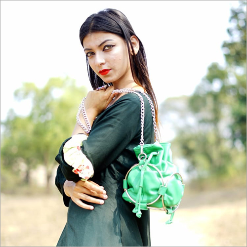 Ladies Potli Bag - Elegant Hand Bag, Green With Zipper Closure | Versatile Design For Ethnic & Western Wear, Exquisite Embellishments