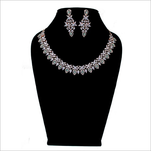 Ladies Imitation Necklace Set - Metal with Zircon Stones | Lightweight, Skin-Friendly, Long-Lasting Polish, Perfect for Traditional Attire