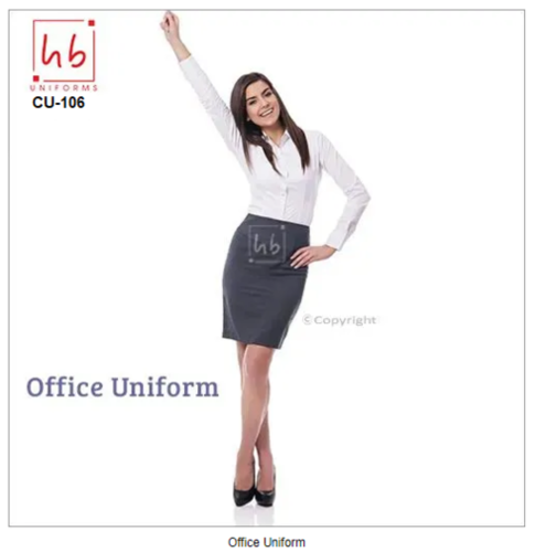 Office Uniform - Polyester, XS-XL | Black Slim Fit Long Sleeve Skirt with Button Closure and Optimal Comfort