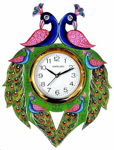 Wooden Wall Clock Printed - 15x16 inches, Multicolored | Handmade with High-Quality Wood, Kundan Pearl Accents, and Washable Features