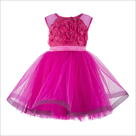 Pink Knee Length Party  Frock Age Group: 2-12 Years