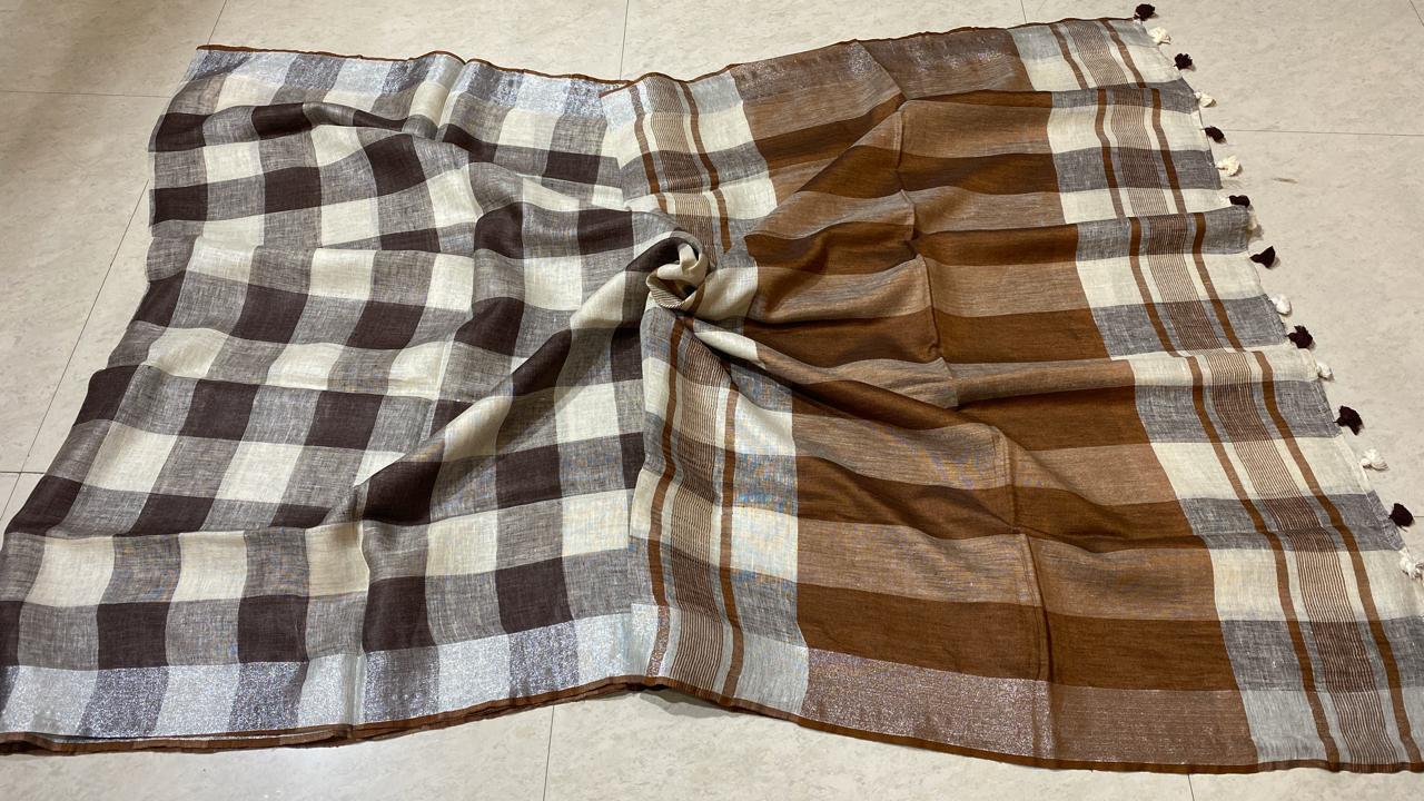 Rainy Pure Linen By Linen 120 Count Saree.
