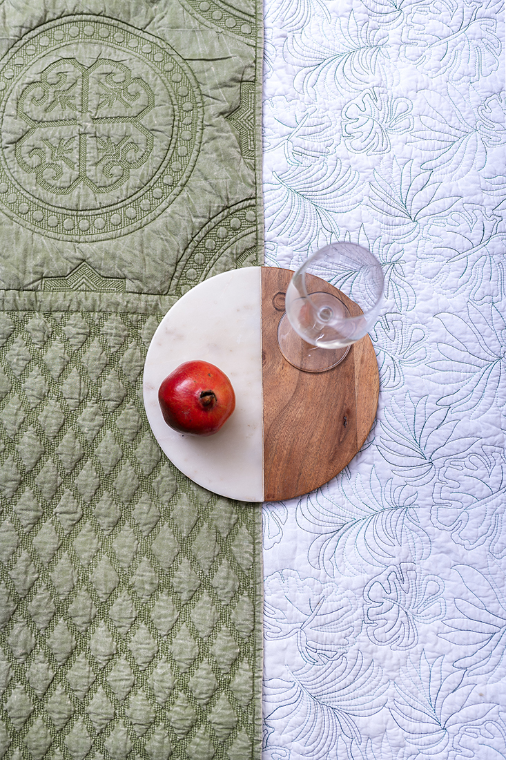 Embroidered Quilts - Cotton Material, Various Dimensions , Floral Design In Blue With Lightweight Filling And High Thread Count