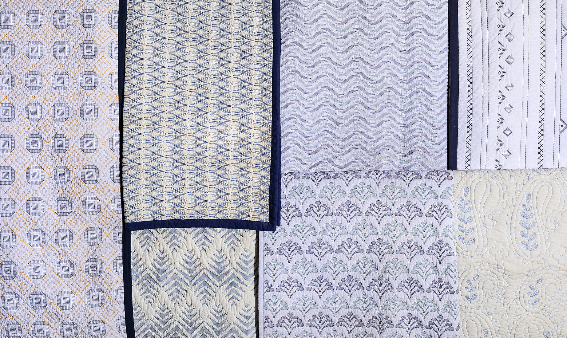 Embroidered Quilts - Cotton Material, Various Dimensions , Floral Design In Blue With Lightweight Filling And High Thread Count