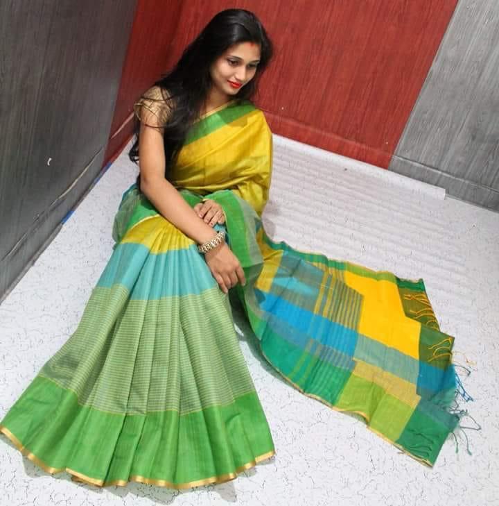 Multi Color Raw Silk Saree