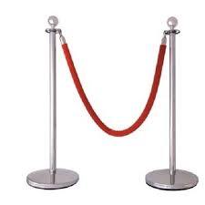 Queue Stand - Metal, Velvet | Height 900-1000 mm, Silver Color, Base Diameter 300-350 mm, 2000-2500 mm Rope Length, Weight 5-7 kg, Ideal for Crowd Management