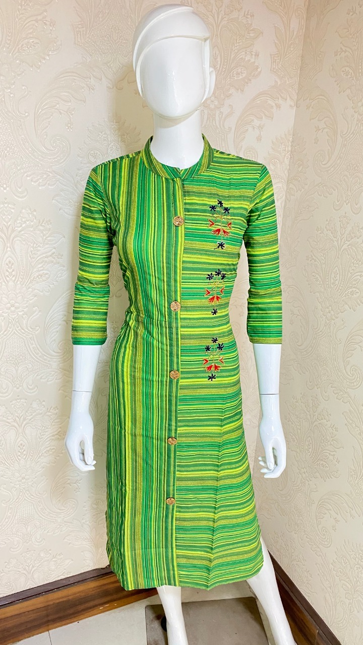 Embroidered Kurti - Cotton, M(38) To Xxl(44), 45 Inch Length, Multi-color | Anti Wrinkle, Washable, 3-4th Sleeve, Ethnic & Casual Wear