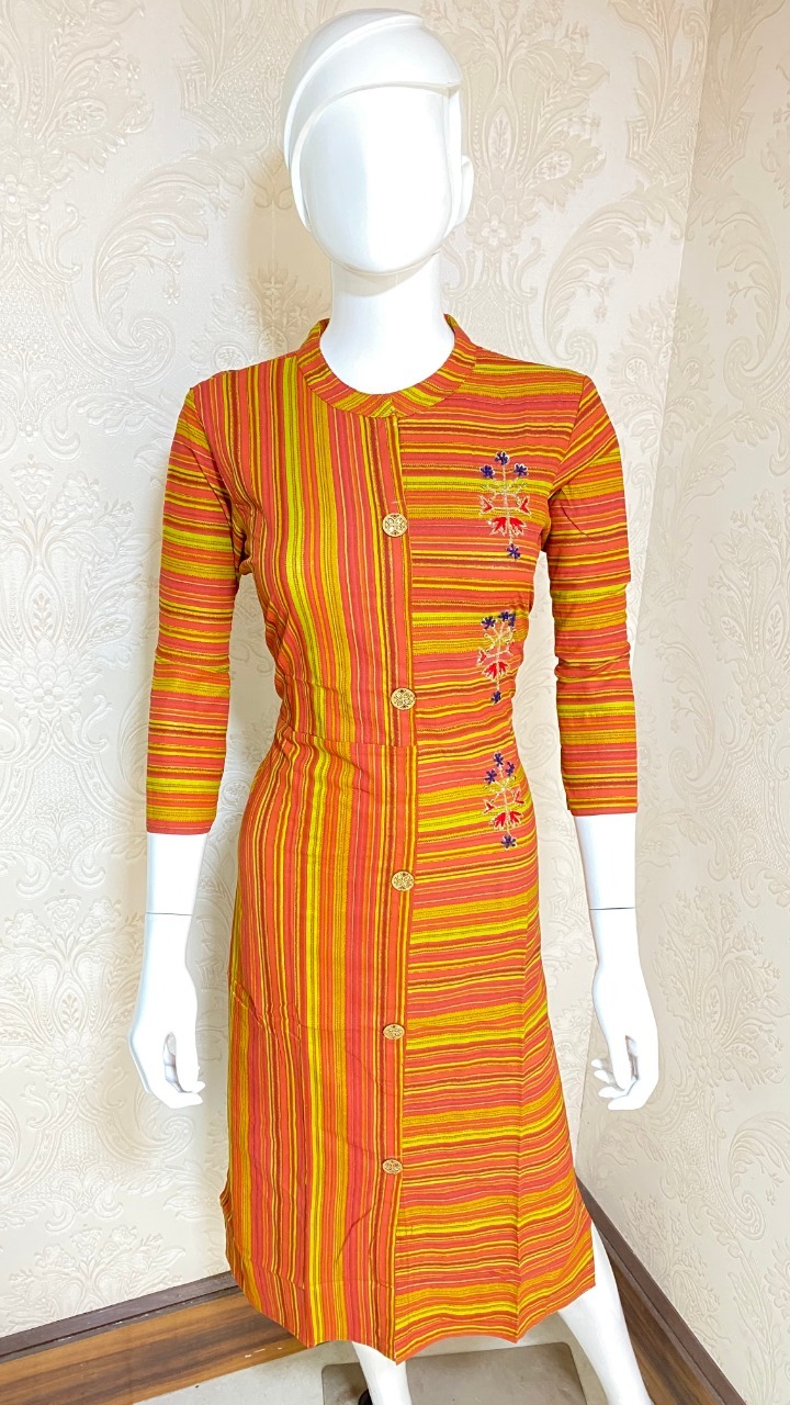 Embroidered Kurti - Cotton, M(38) To Xxl(44), 45 Inch Length, Multi-color | Anti Wrinkle, Washable, 3-4th Sleeve, Ethnic & Casual Wear