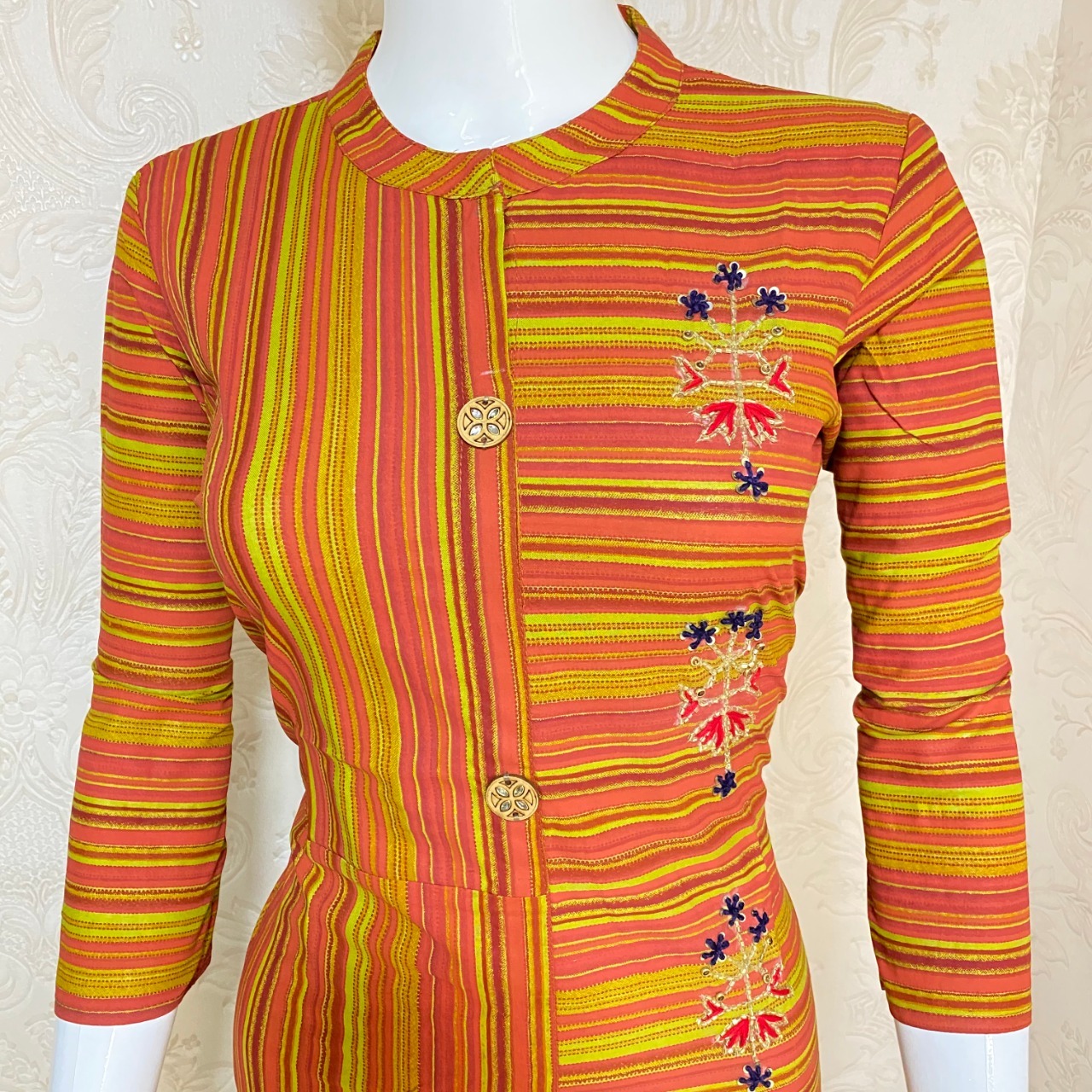 Embroidered Kurti - Cotton, M(38) To Xxl(44), 45 Inch Length, Multi-color | Anti Wrinkle, Washable, 3-4th Sleeve, Ethnic & Casual Wear