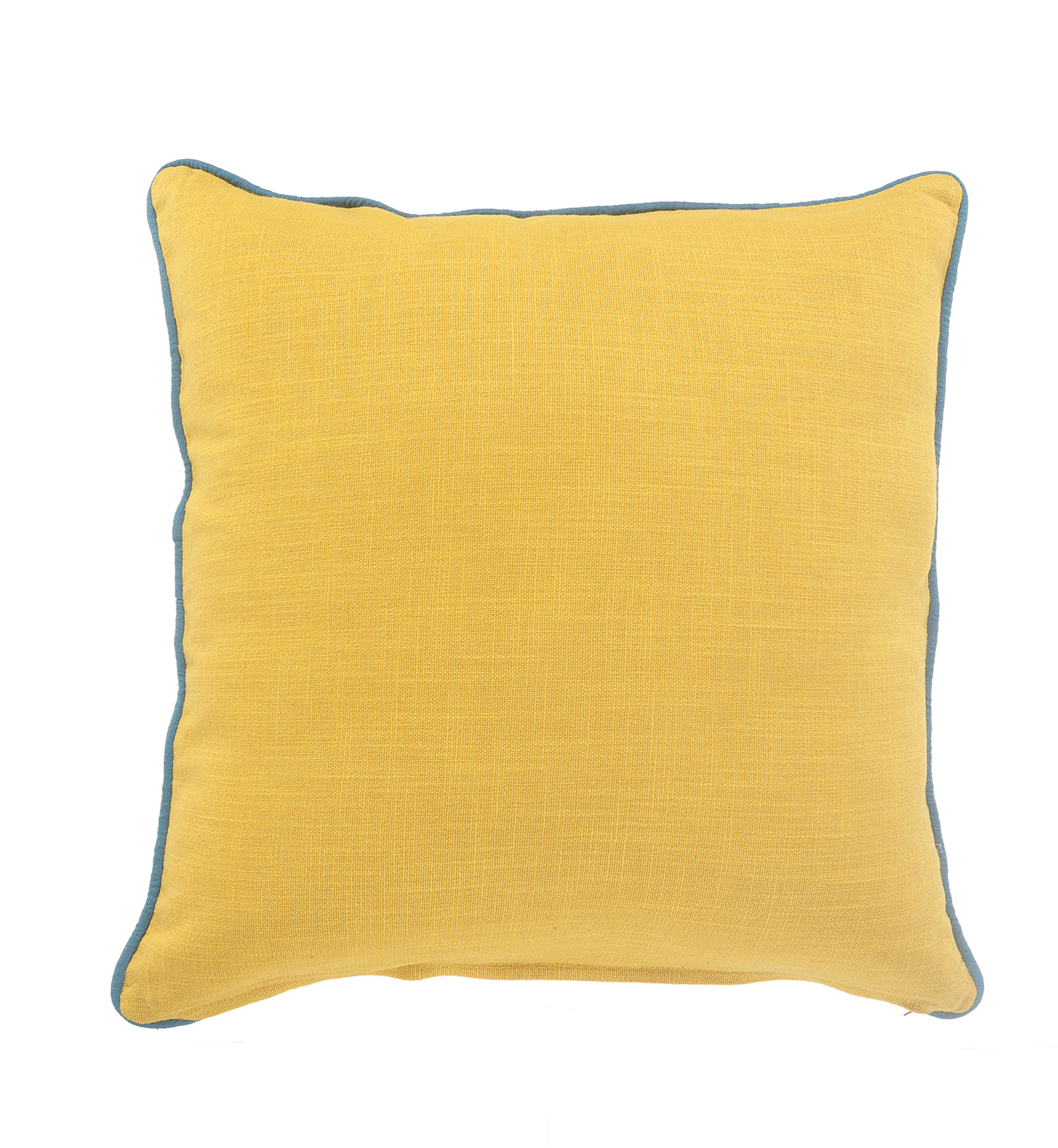 Cushion Cover - 457.2 X 457.2 Mm Handmade 100% Cotton Yellow | Customizable Ethnic Embroidery, Ideal For Home And Garden Decor