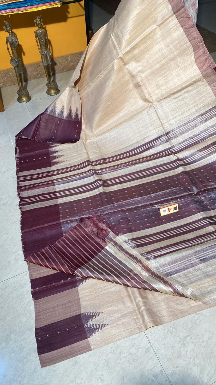 Pure Tussar (Kosa Silk) Silk Handloom Border Booti Saree.