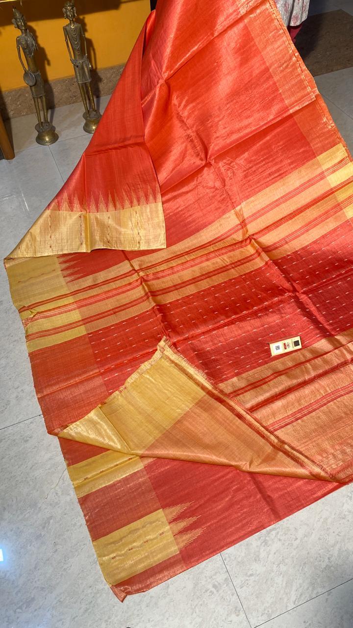 Pure Tussar (Kosa Silk) Silk Handloom Border Booti Saree.