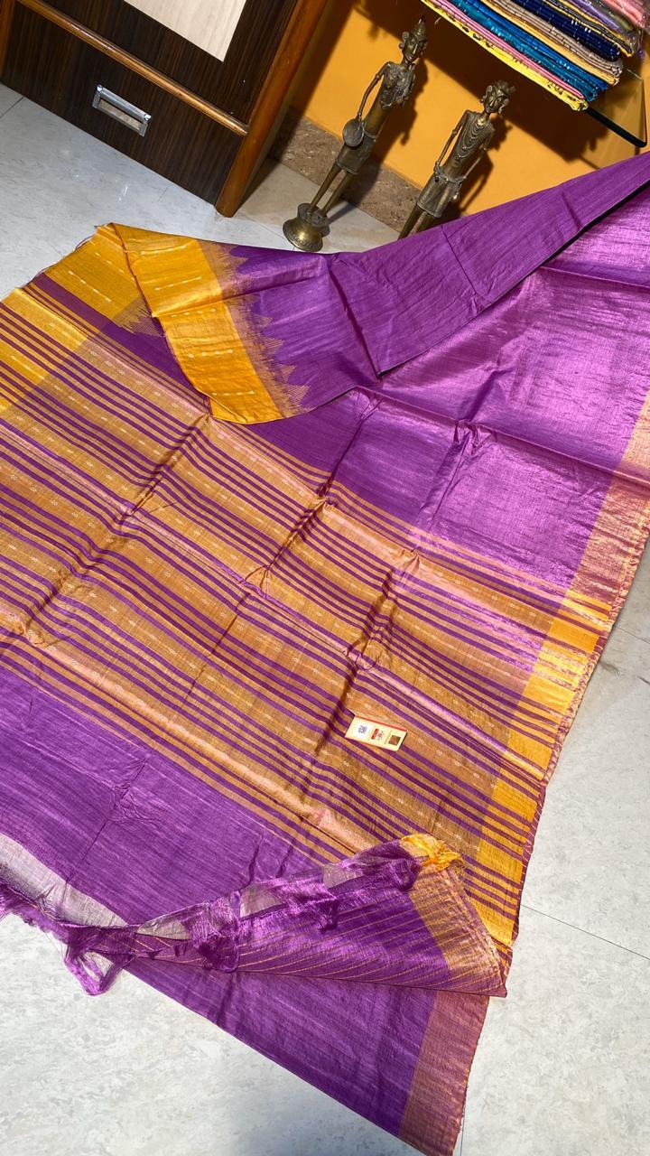 Pure Tussar (Kosa Silk) Silk Handloom Border Booti Saree.